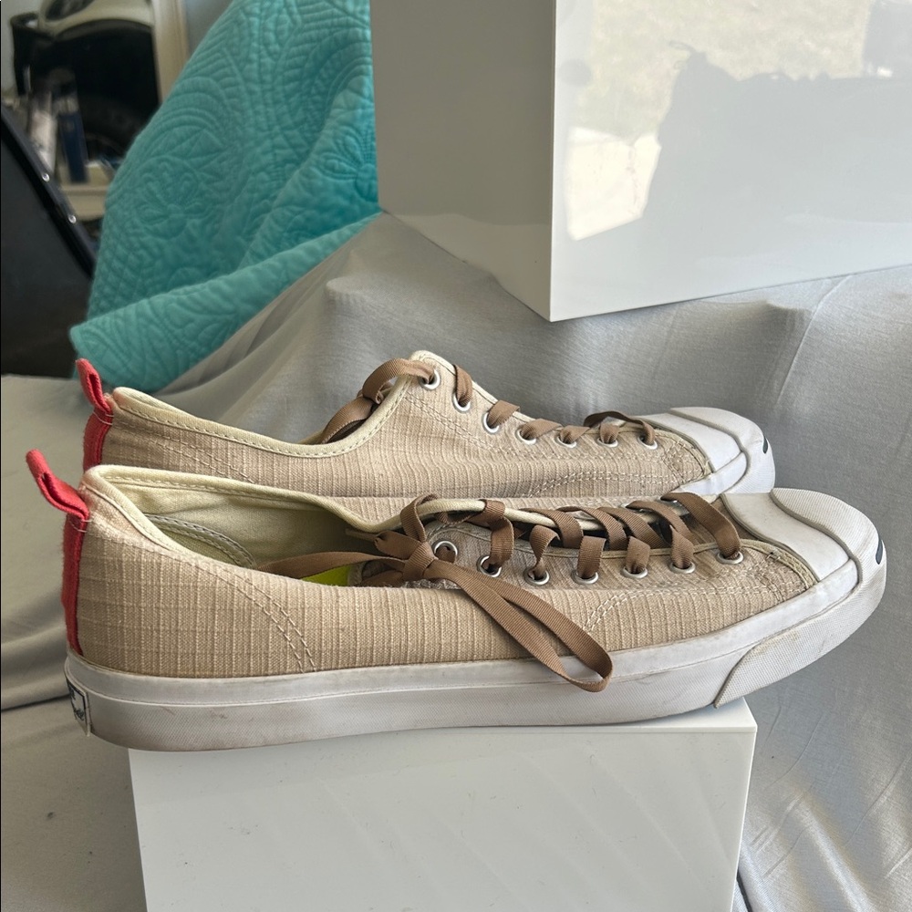 Converse Beige and Red Athletic Shoes Jack Purcell